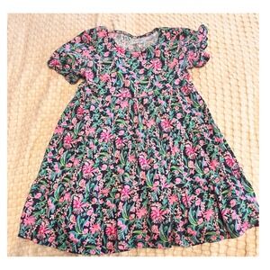 Lilly Pulitzer Kids Girls Floral Print Navy Pink Green Cotton Dress Size